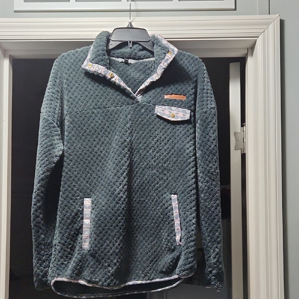 Simply Southern Textured Pullover with Patterned Trim